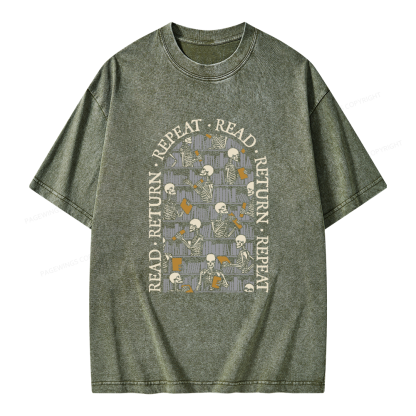 Pagewings Skeleton Library Unisex Washed T-shirt