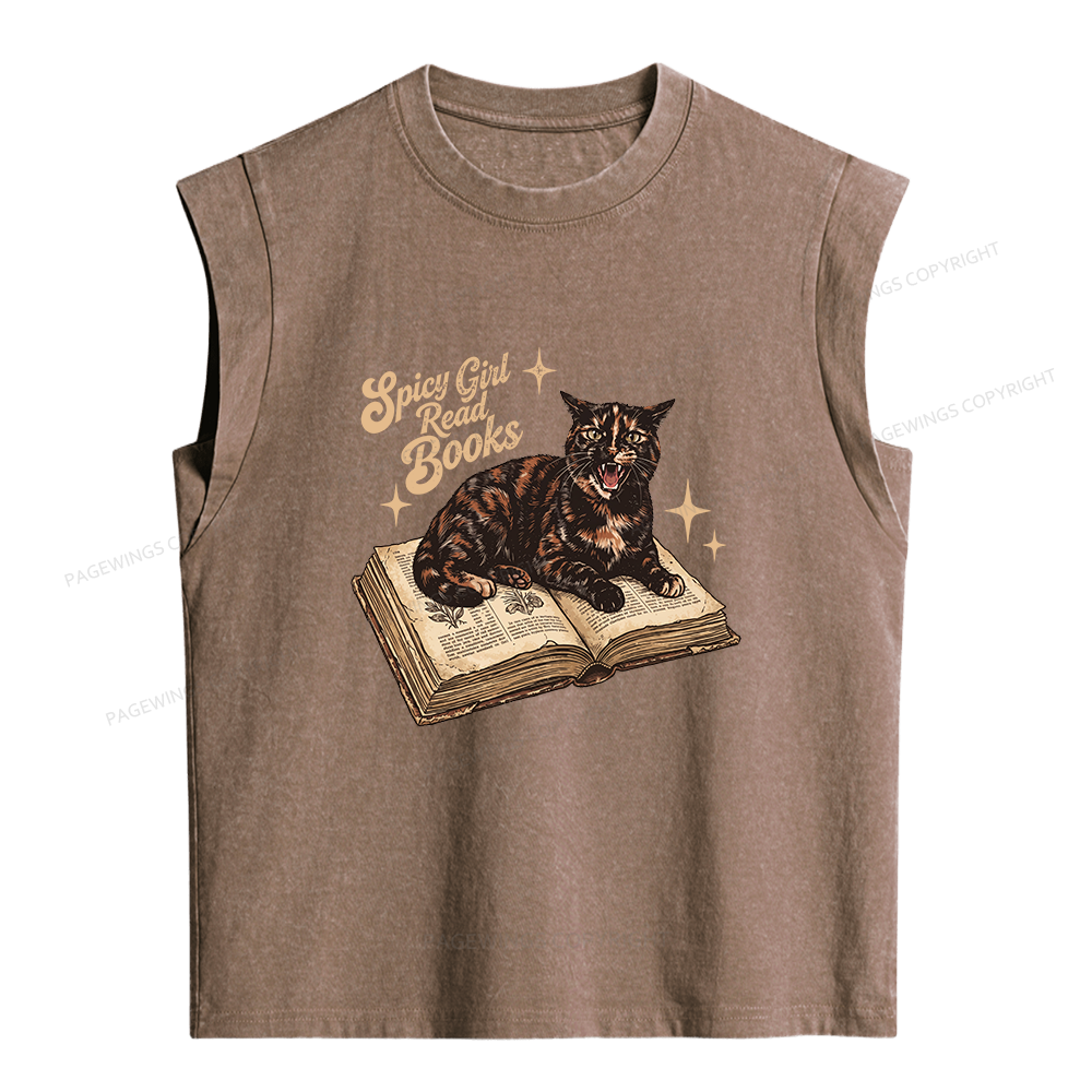 Pagewings Spicy Girl Read Books Women's Washed Tank Top