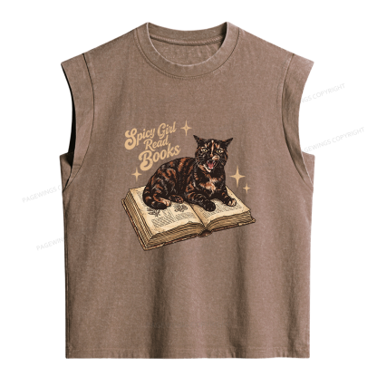 Pagewings Spicy Girl Read Books Women's Washed Tank Top