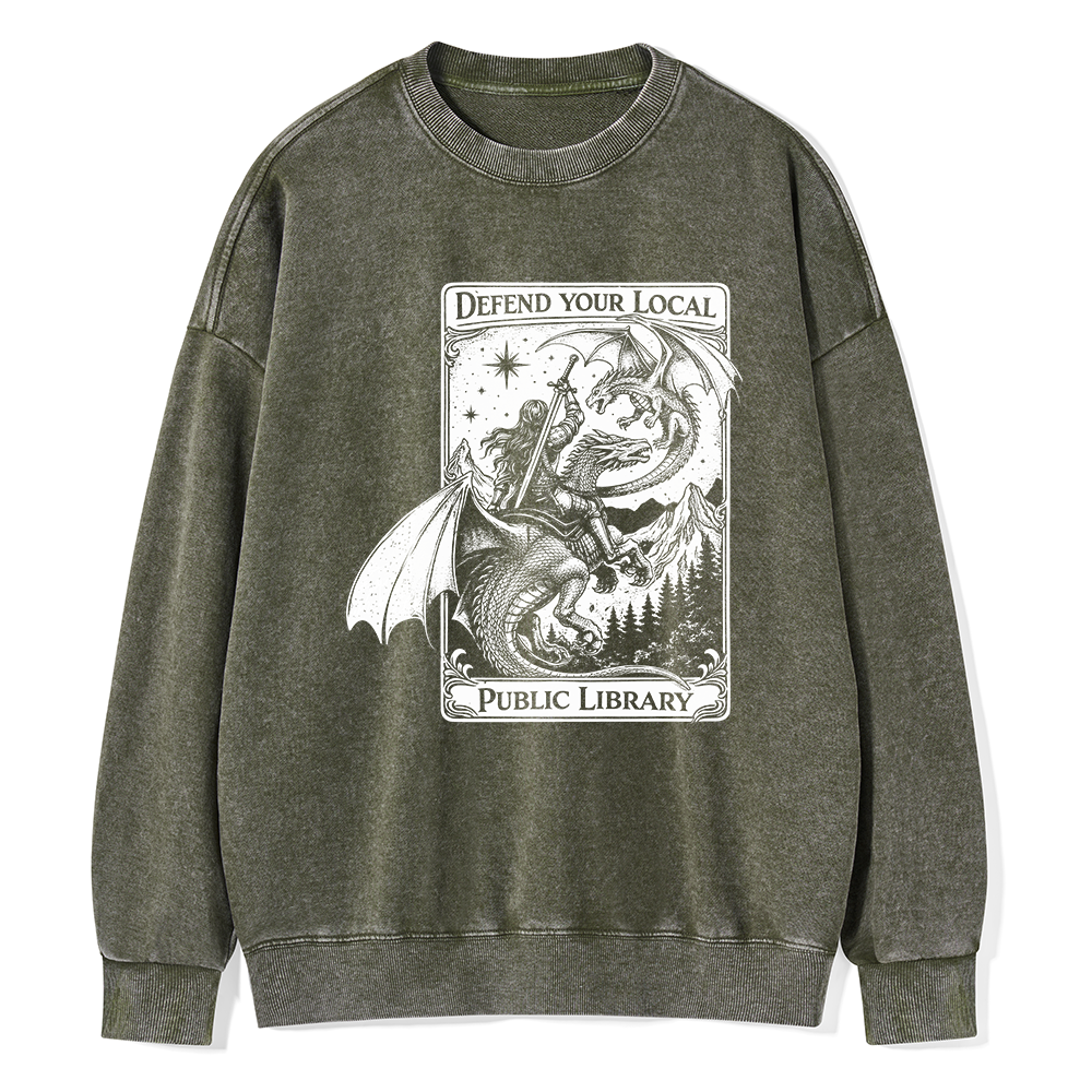 Pagewings Defend Your Local Public Library Unisex Washed Sweatshirt