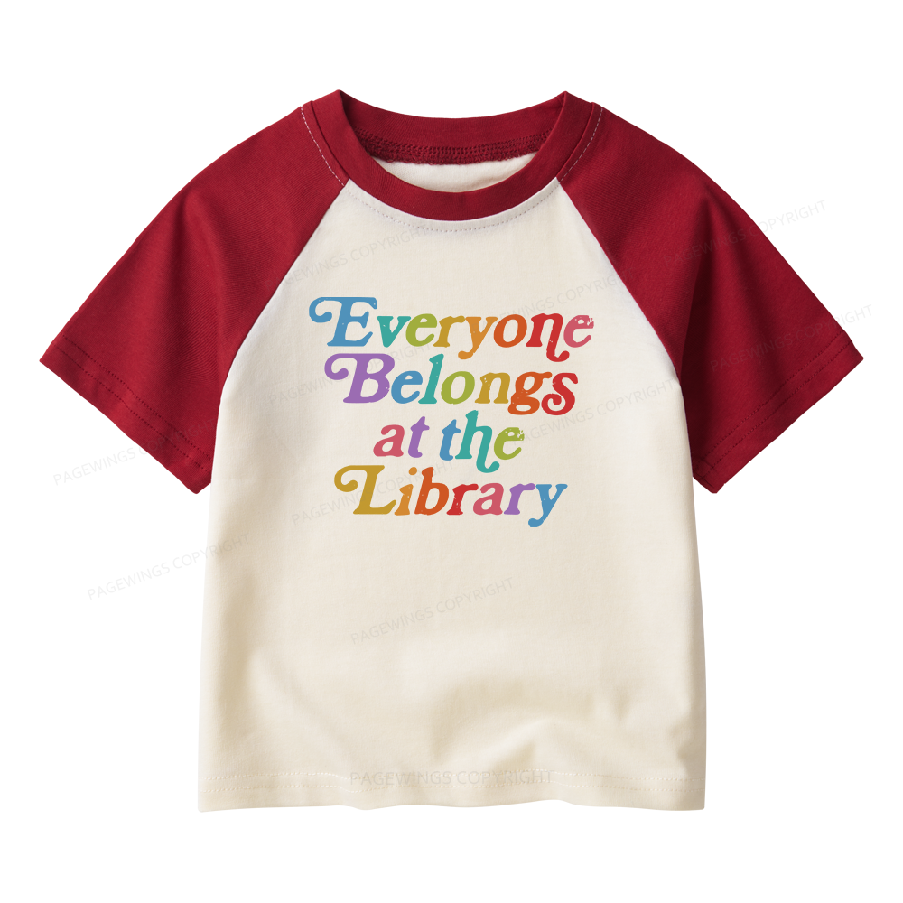 Pagewings Everyone belongs at the library Kids Raglan T-shirt 