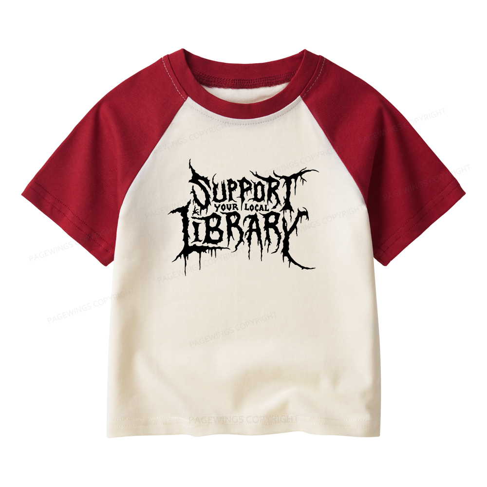 Pagewings Support Your Local Library Kids Raglan T-shirt 