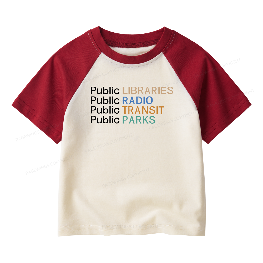 Pagewings Public Libraries Radio Transit Parks Kids Raglan T-shirt 
