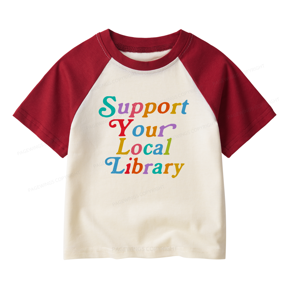 Pagewings Support Your Local Library Kids Raglan T-shirt 