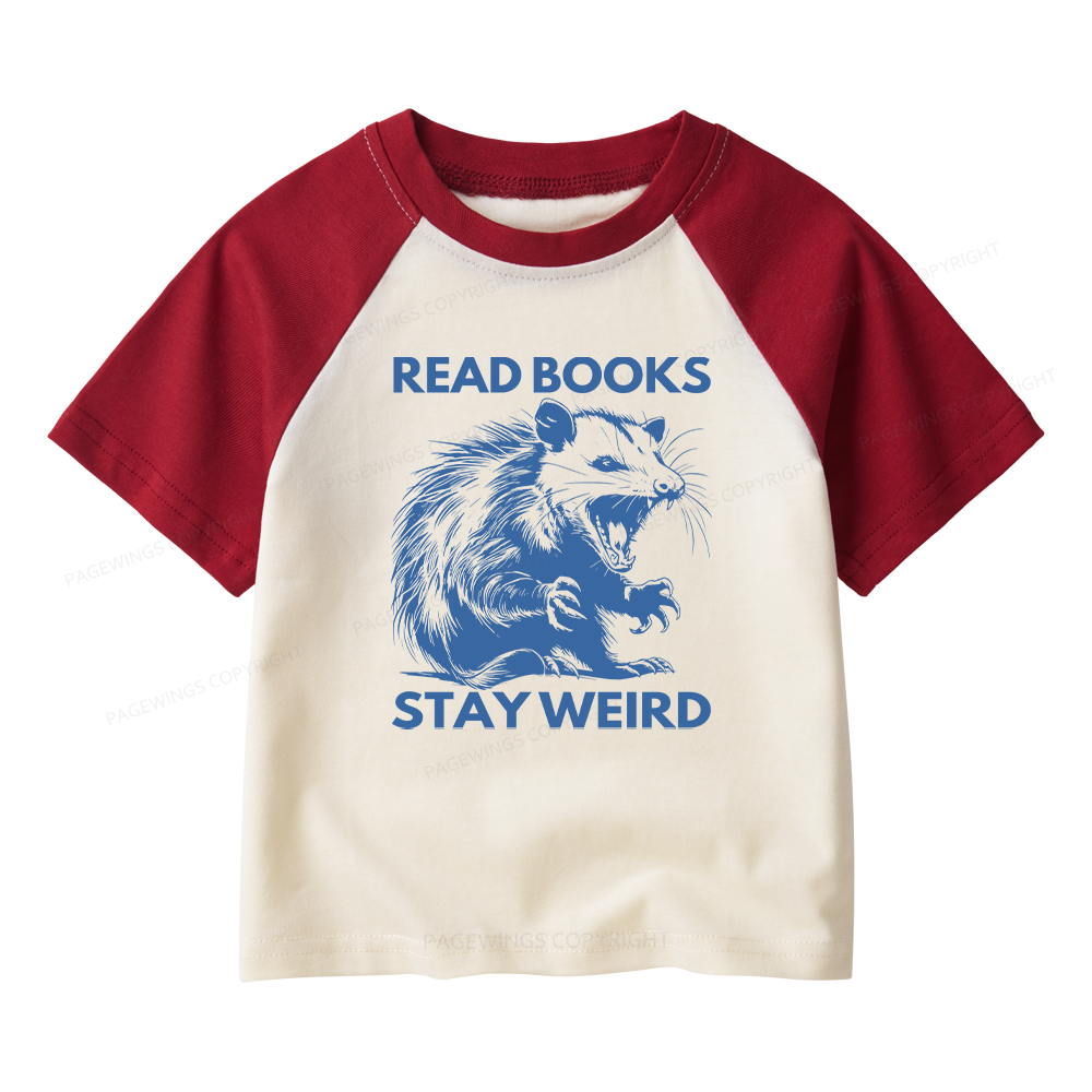 Pagewings Read Books Stay Weird Kids Raglan T-shirt 