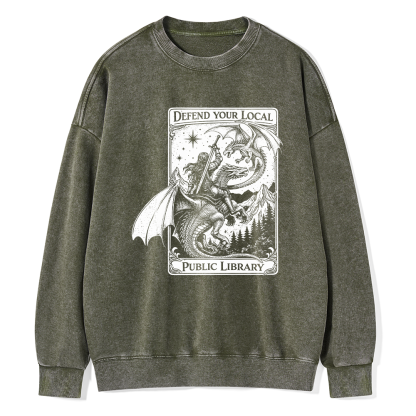 Pagewings Defend Your Local Public Library Unisex Washed Sweatshirt