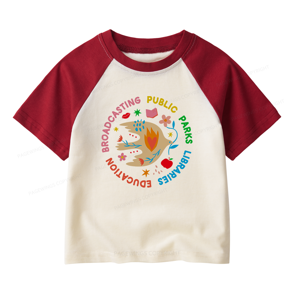 Pagewings Public Parks Libraries Education Broadcasting Kids Raglan T-shirt 
