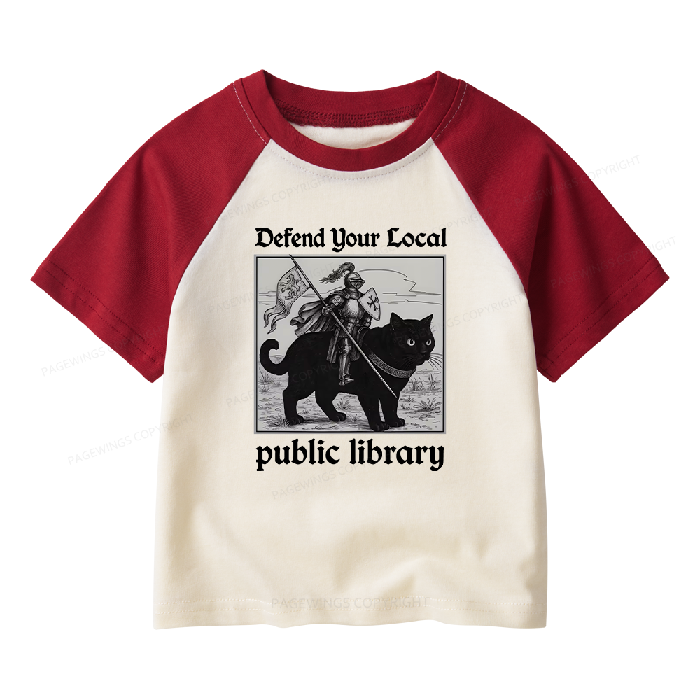 Pagewings Defend Your Local public library Kids Raglan T-shirt 