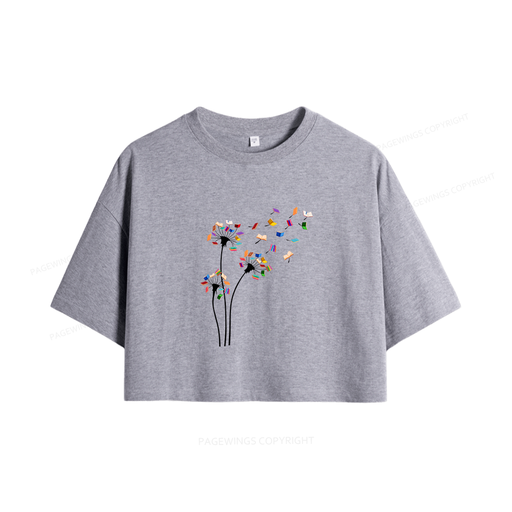 Pagewings Cute Dandelion Books Flower Fly Women Crop Tops