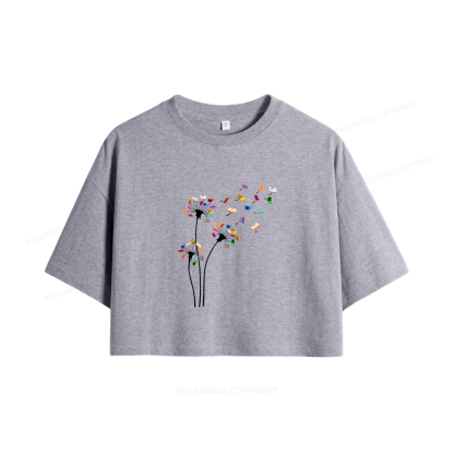 Pagewings Cute Dandelion Books Flower Fly Women Crop Tops