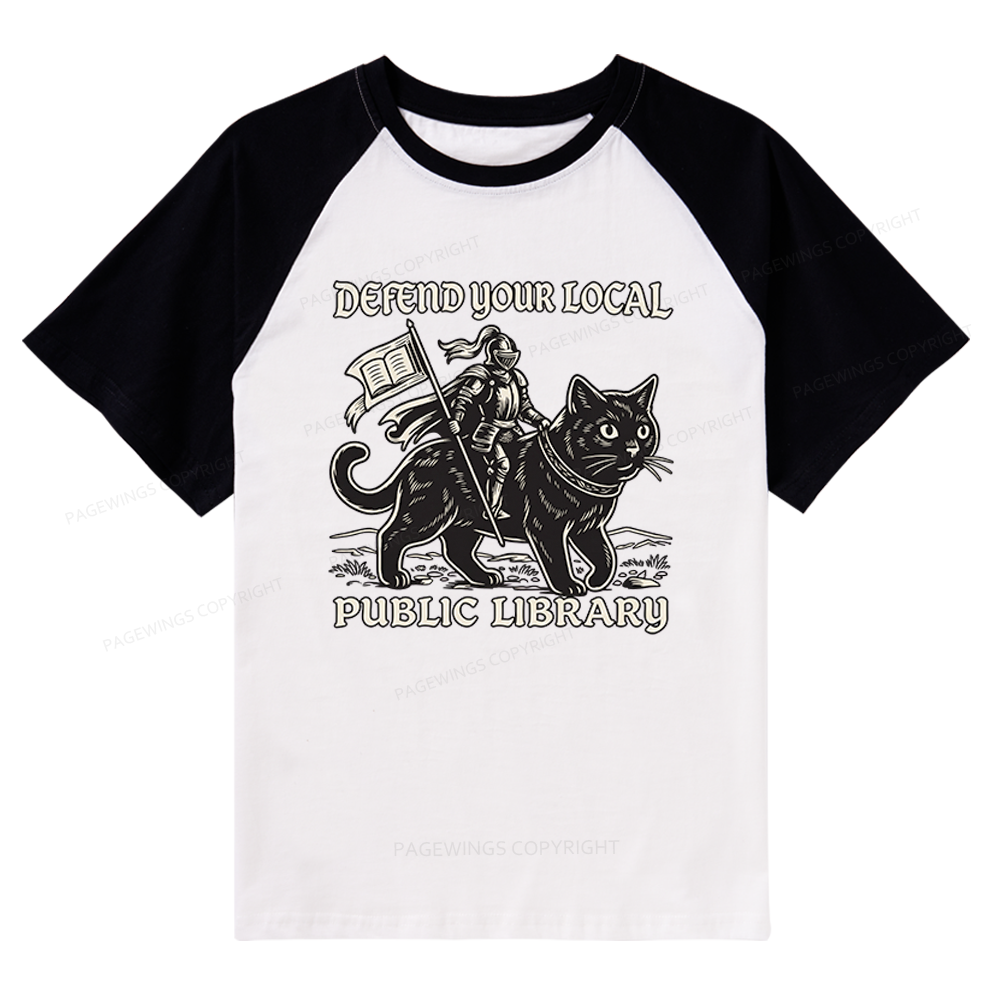 Pagewings Defend Your Local Public Library Raglan T-shirt
