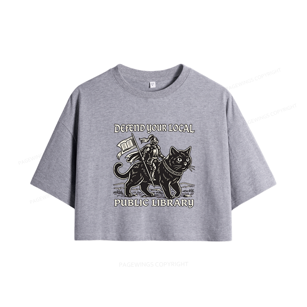 Pagewings Defend Your Local Public Library Women Crop Tops