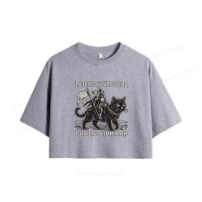 Pagewings Defend Your Local Public Library Women Crop Tops