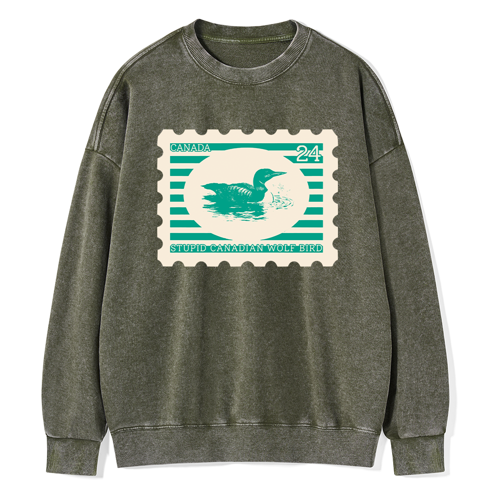 Pagewings Stupid Canadian Wolf Bird Unisex Washed Sweatshirt