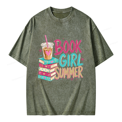 Pagewings Book Girl Summer Unisex Washed T-shirt