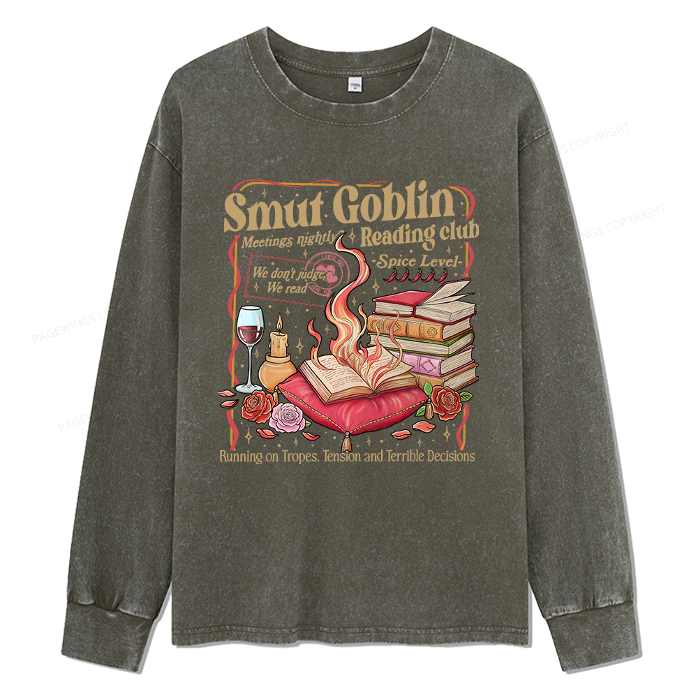 Pagewings Smut Goblin Dark Romance Unisex Washed Long Sleeve T-shirt