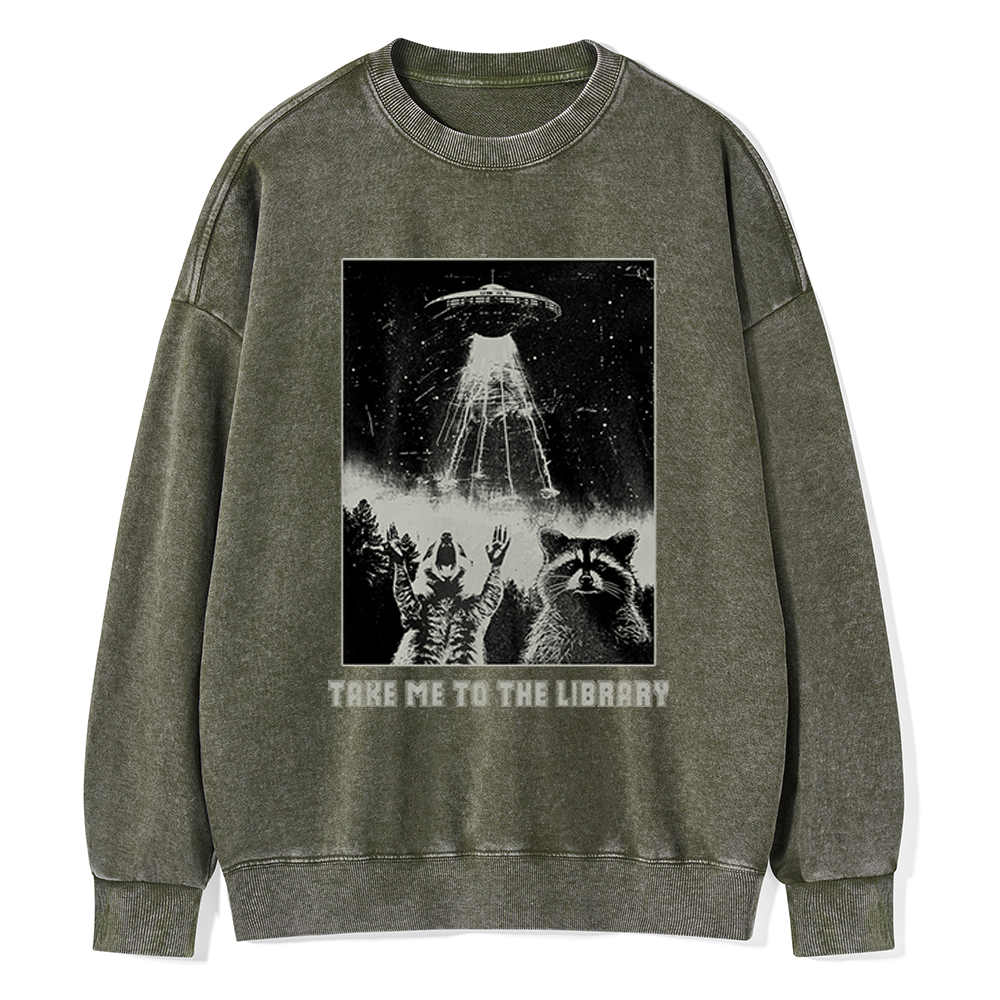 Pagewings Take Me To The Library Unisex Washed Sweatshirt