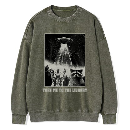 Pagewings Take Me To The Library Unisex Washed Sweatshirt