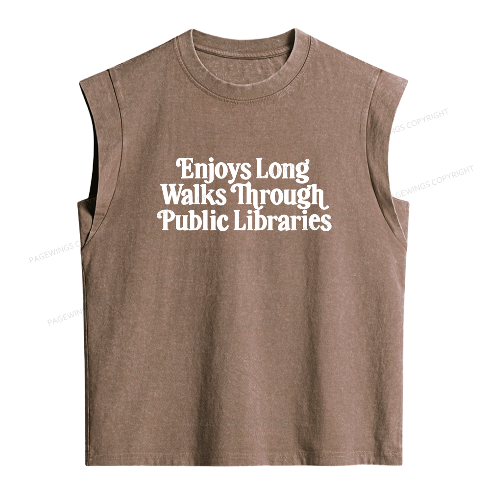 Pagewings Enjoys Long Walks Through Public Libraries Women's Washed Tank Top