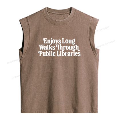Pagewings Enjoys Long Walks Through Public Libraries Women's Washed Tank Top