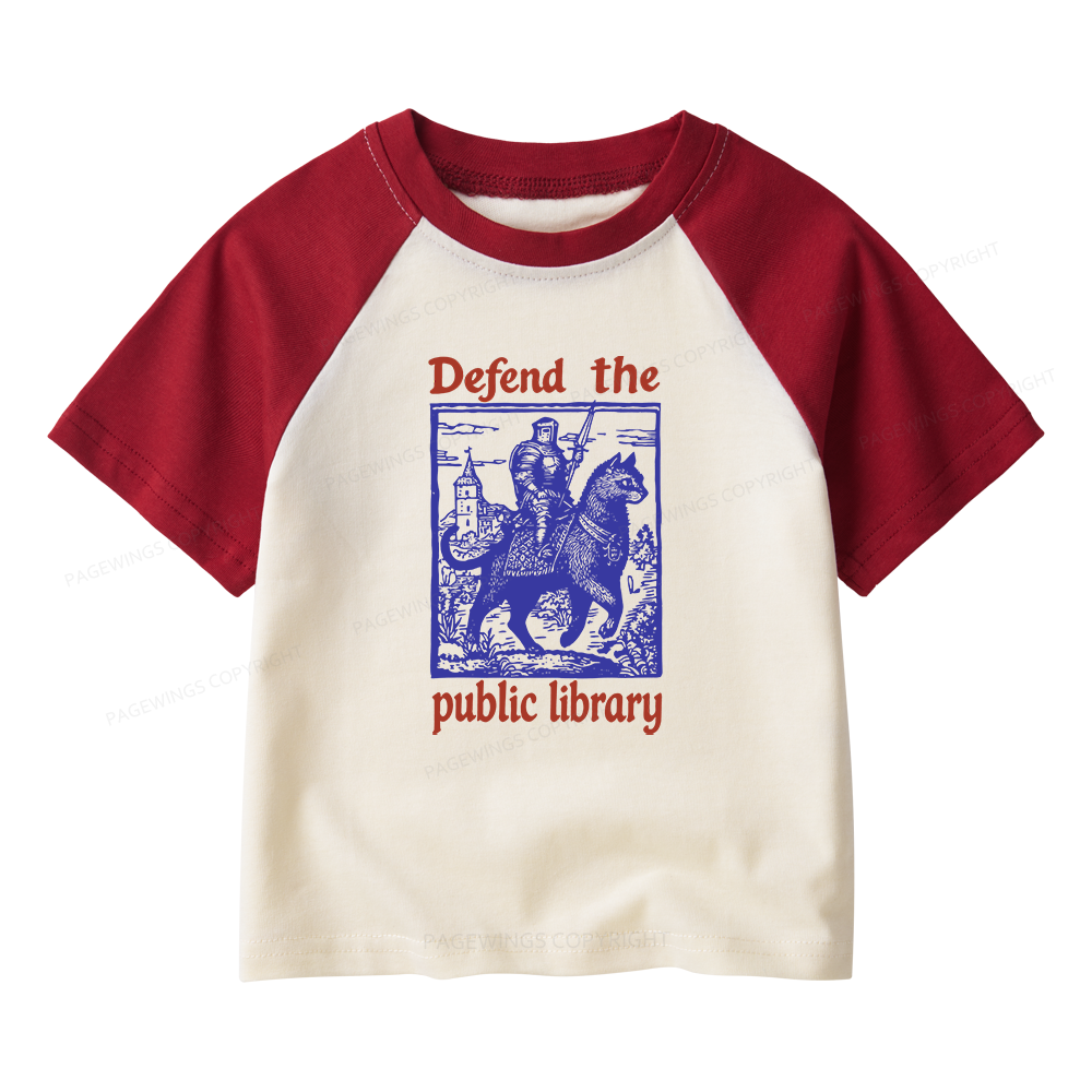 Pagewings Defend the Public Library Kids Raglan T-shirt 