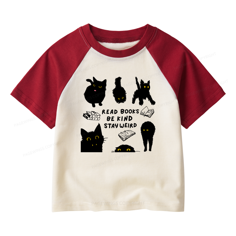 Pagewings Read Books Be Kind Stay Weird Kids Raglan T-shirt 