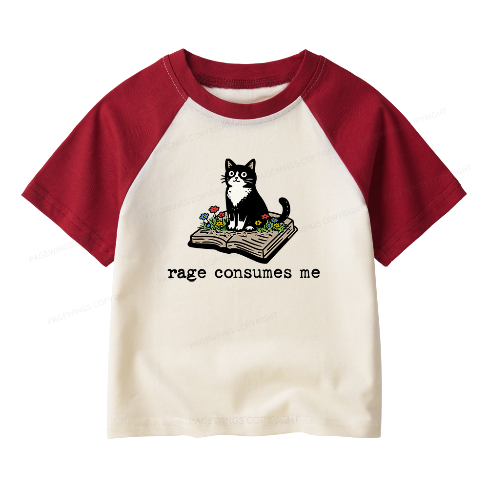 Pagewings Rage Consumes Me Kids Raglan T-shirt 