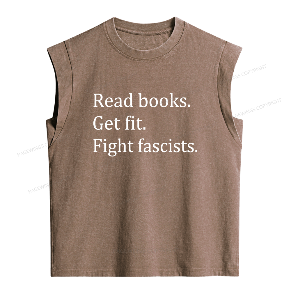 Pagewings Read Books Get Fit Fight Fascists Women's Washed Tank Top