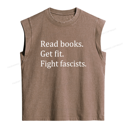 Pagewings Read Books Get Fit Fight Fascists Women's Washed Tank Top