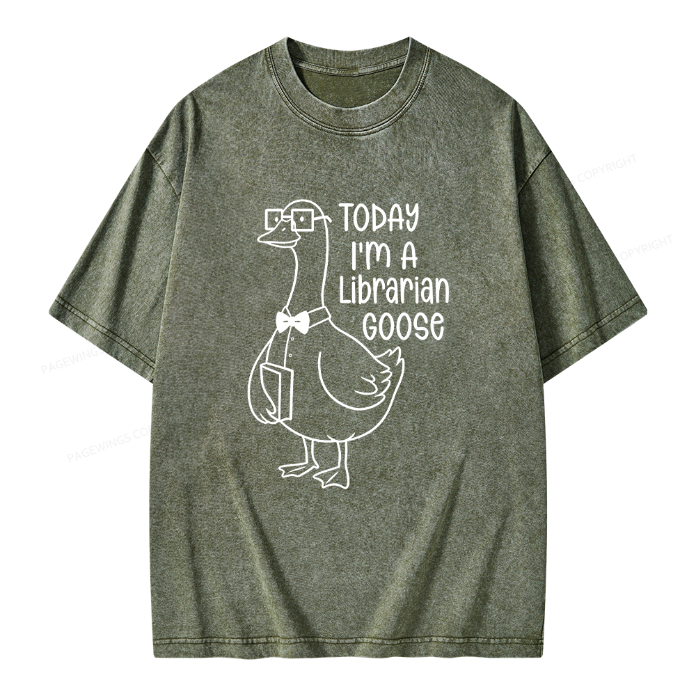 Pagewings Today I’m a Librarian Goose Unisex Washed T-shirt