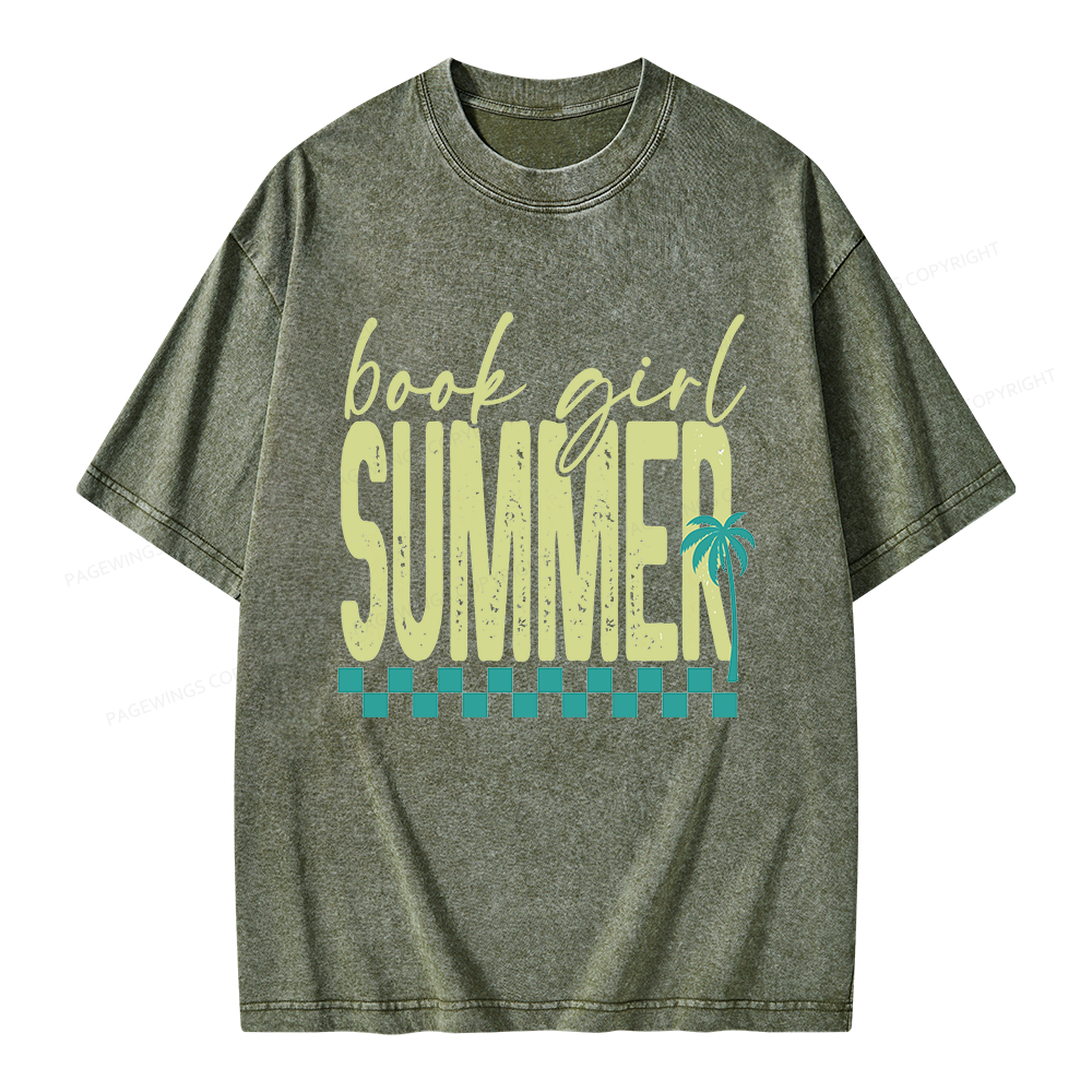 Pagewings Book Girl Summer Unisex Washed T-shirt