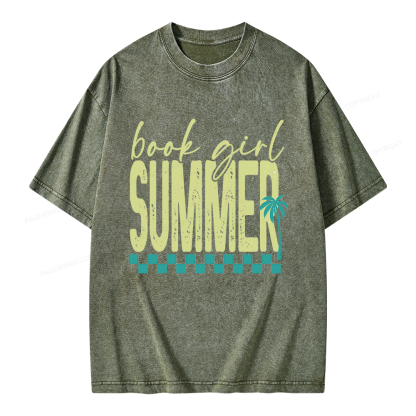 Pagewings Book Girl Summer Unisex Washed T-shirt