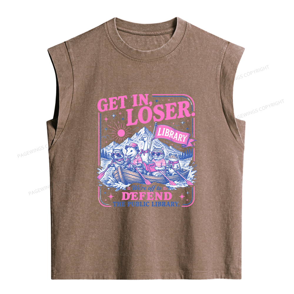 Pagewings We’re Off To Defend The Public Library Women's Washed Tank Top