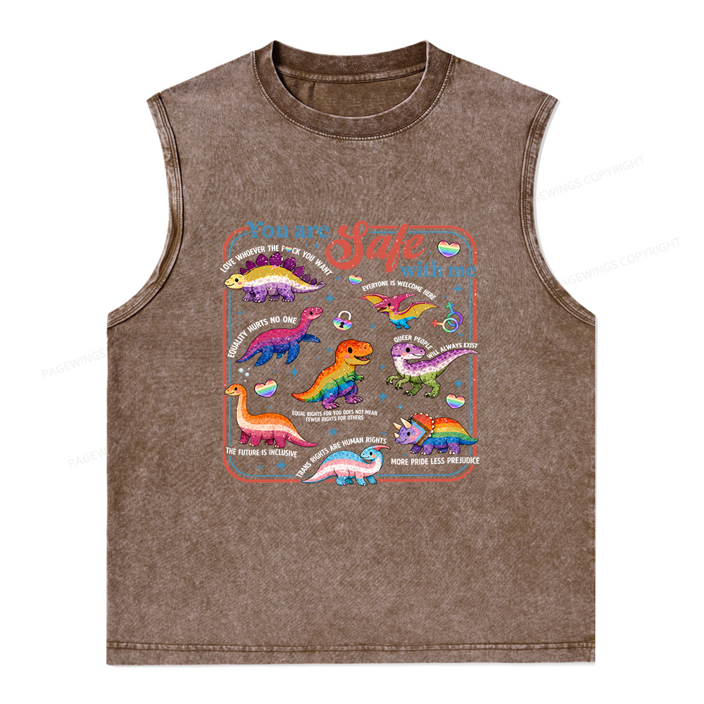 Pagewings Dinosaur Rainbow Unisex Washed Tank Top