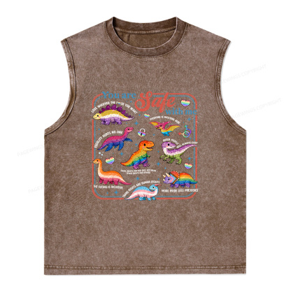 Pagewings Dinosaur Rainbow Unisex Washed Tank Top