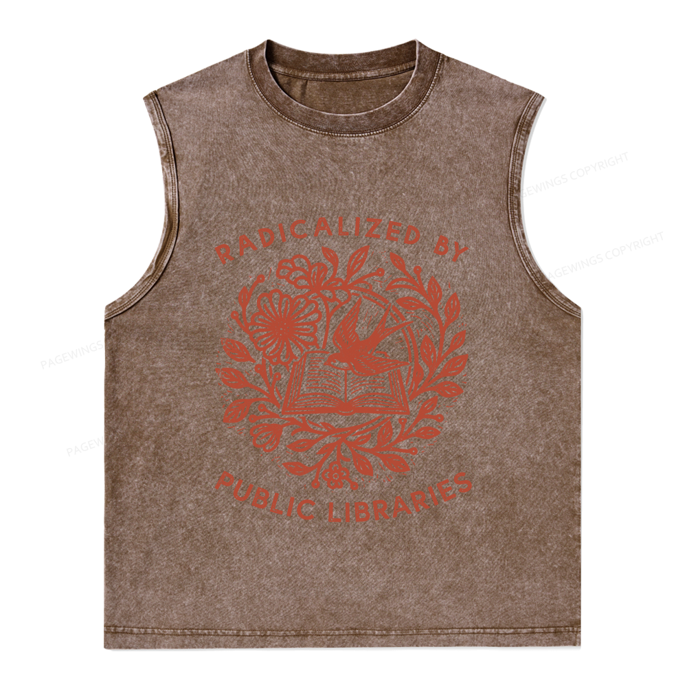Pagewings Radicalized By Public Libraries Unisex Washed Tank Top
