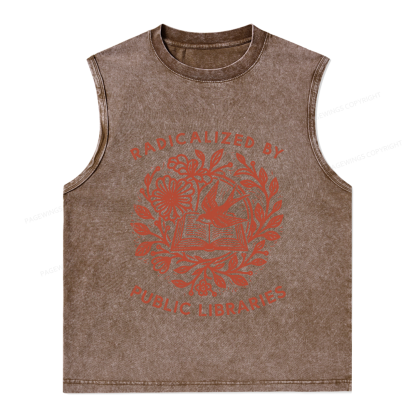 Pagewings Radicalized By Public Libraries Unisex Washed Tank Top
