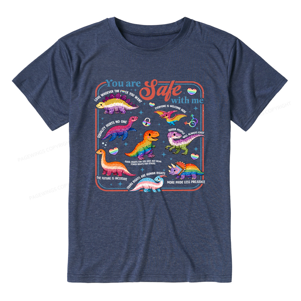 Pagewings Soft Dinosaur Rainbow Unisex Heather T-Shirt
