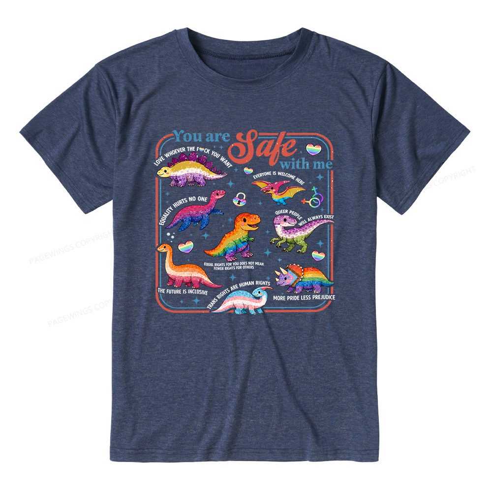 Pagewings Soft Dinosaur Rainbow Unisex Heather T-Shirt