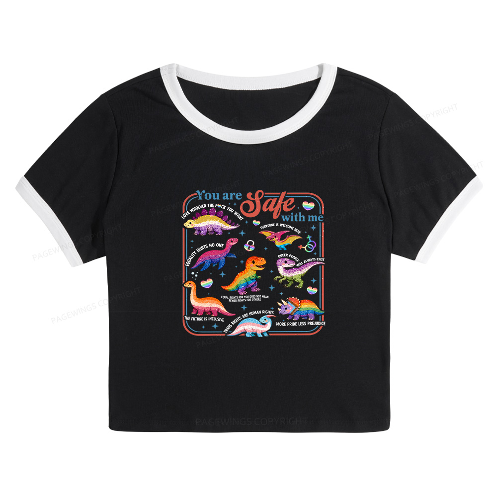 Pagewings Dinosaur Rainbow Baby Tee Cropped Ringer T-Shirt