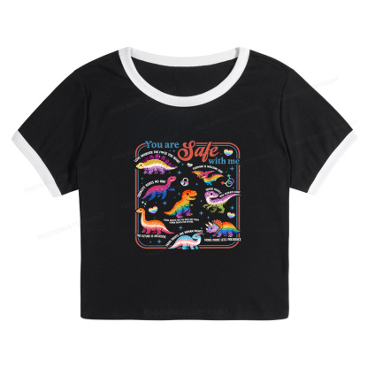 Pagewings Dinosaur Rainbow Baby Tee Cropped Ringer T-Shirt