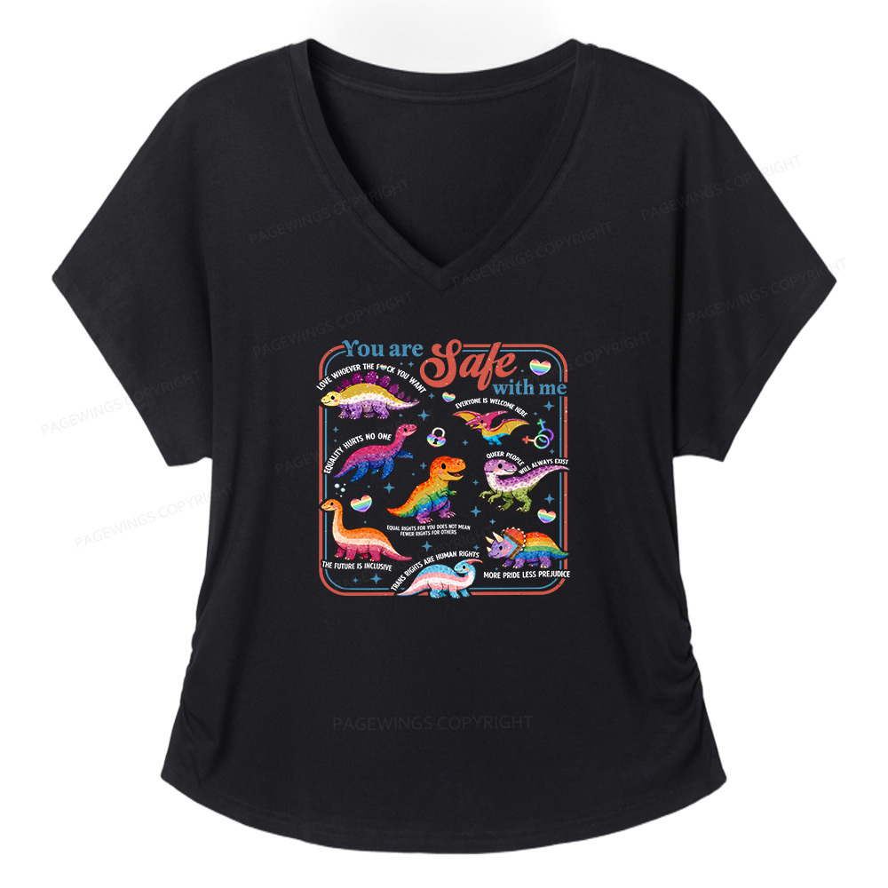 Pagewings Dinosaur Rainbow Soft Women's Modal V-neck T-shirt  