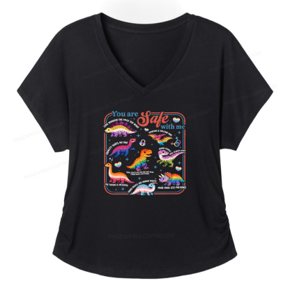 Pagewings Dinosaur Rainbow Soft Women's Modal V-neck T-shirt  