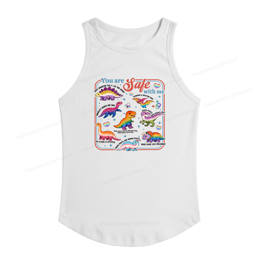 Pagewings Slim Fit Dinosaur Rainbow Women's Fitted Tank Top 