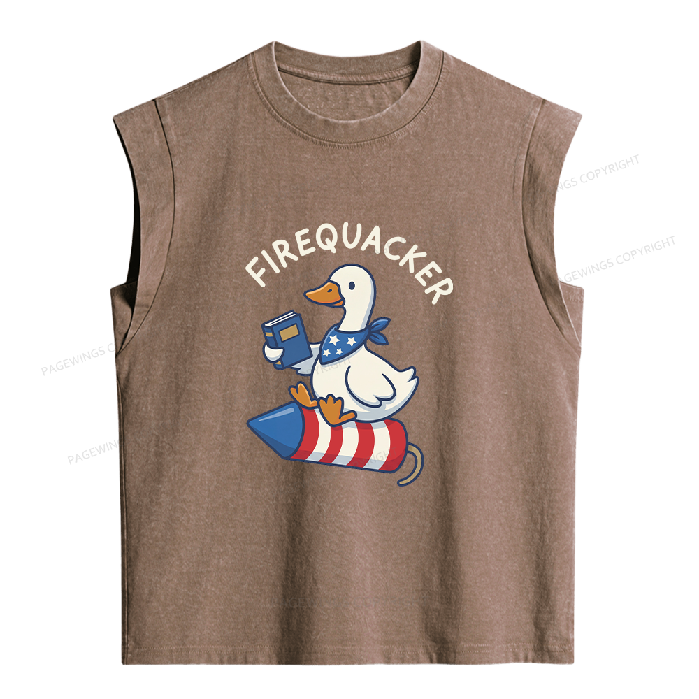 Pagewings Silly Goose 4th of July Women's Washed Tank Top