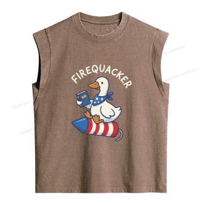 Pagewings Silly Goose 4th of July Women's Washed Tank Top