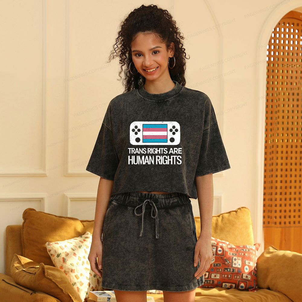 Pagewings Trans Rights Are Human Rights Women's Washed Cropped T-shirt