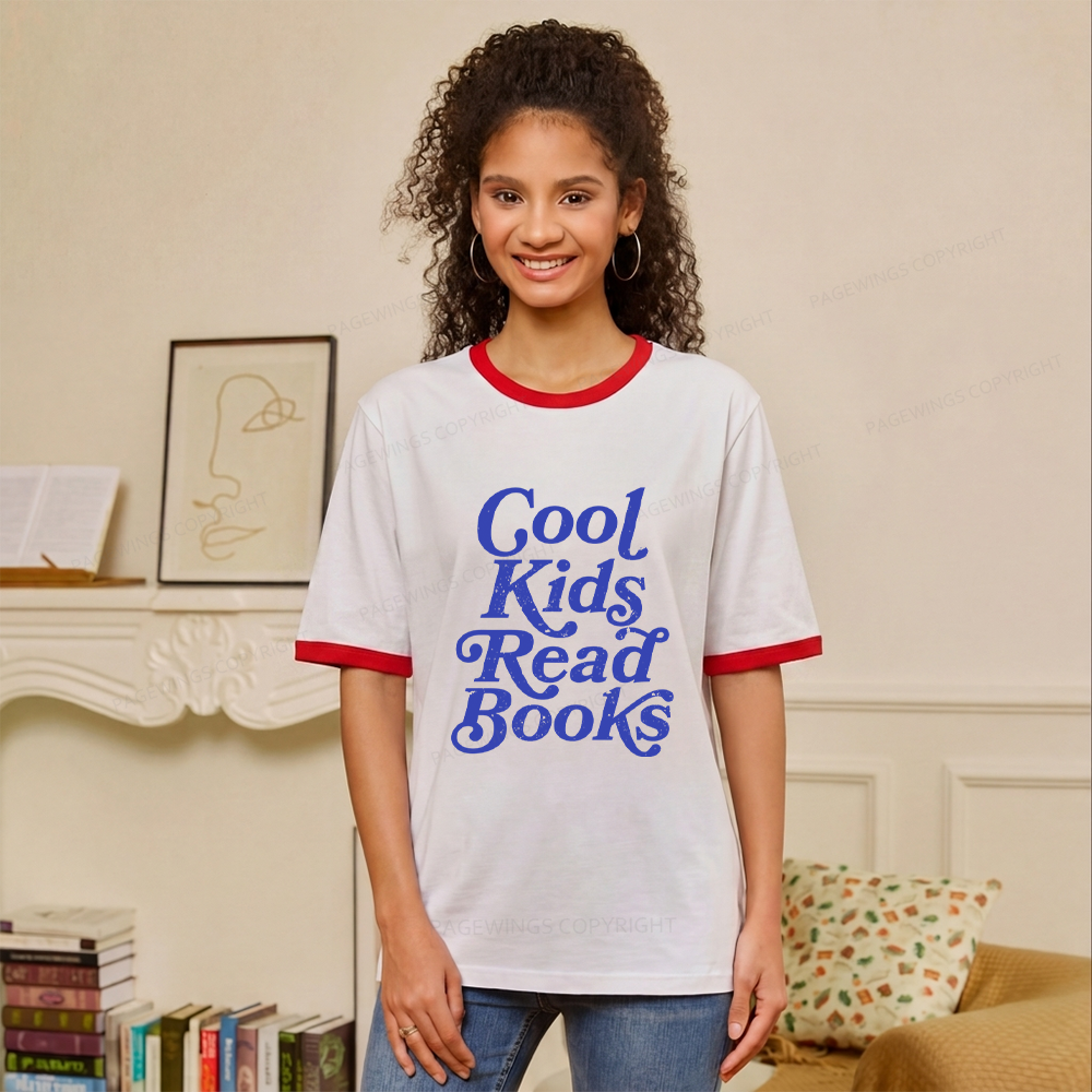 Pagewings Cool Kids Read Books Unisex Ringer T-Shirt