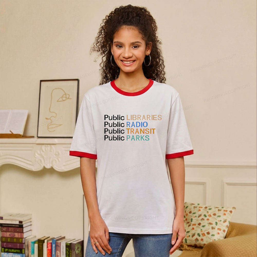 Pagewings Public Libraries Radio Transit Parks Unisex Ringer T-Shirt