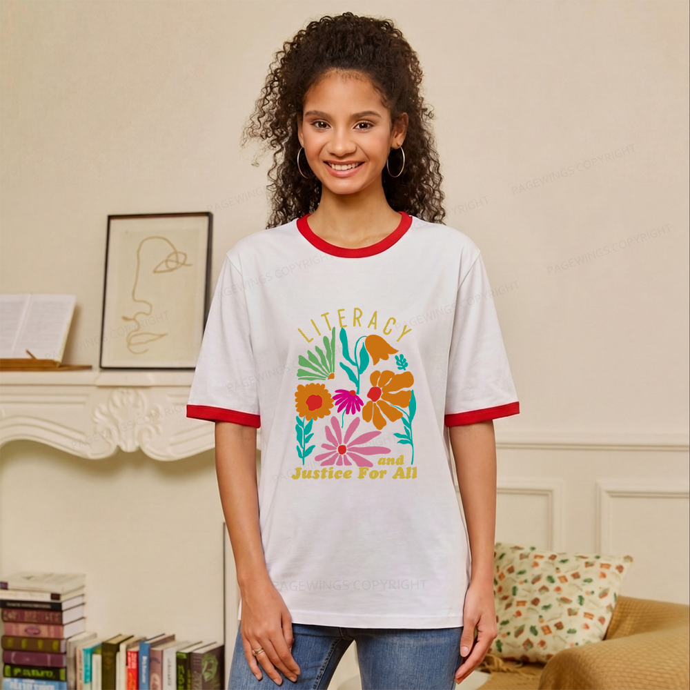 Pagewings Literacy And Justice Unisex Ringer T-Shirt